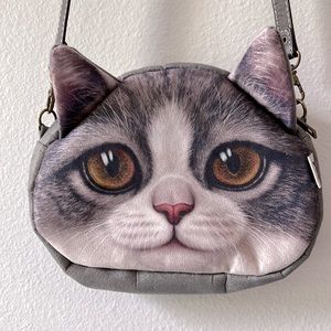 Cat Faced Novelty Purrrrrse Grey With White